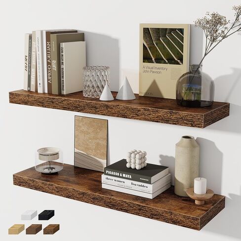 Floating Shelves for Wall, 28 Inch Floating Shelves Set of 2, Wall Mounted Rustic Wood Shelf for Bathroom, Living Room, Bedroom and Kitchen, Hanging Shelf for Storage, Books, Home Decor, Oak in Kuwait