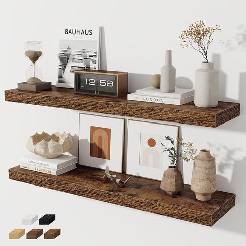 Floating Shelves for Wall, 28 Inch Floating Shelves Set of 2, Wall Mounted Rustic Wood Shelf for Bathroom, Living Room, Bedroom and Kitchen, Hanging Shelf for Storage, Books, Home Decor, Oak in Kuwait