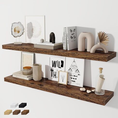 Floating Shelves for Wall, 28 Inch Floating Shelves Set of 2, Wall Mounted Rustic Wood Shelf for Bathroom, Living Room, Bedroom and Kitchen, Hanging Shelf for Storage, Books, Home Decor, Oak in Kuwait