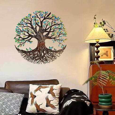YIYA Metal Tree of Life Wall Decor, 12.8" Colorful Tree of Life Wall Art with Birds, Rustic Iron Wall Sculpture for Living Room, Bedroom, Bathroom, Boho Home Decor, Housewarming Gift（Green） in Kuwait