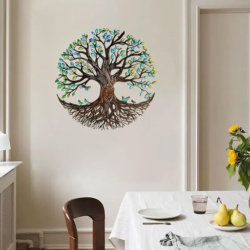 YIYA Metal Tree of Life Wall Decor, 12.8" Colorful Tree of Life Wall Art with Birds, Rustic Iron Wall Sculpture for Living Room, Bedroom, Bathroom, Boho Home Decor, Housewarming Gift（Green） in Kuwait