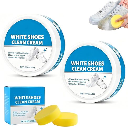White Shoes Clean Cream - No-Wash White Shoe Cleaner with Built-In Sponge, Multipurpose Sneaker Cleaner,Solid Cleaning Paste for Leather,Canvas & Sports Shoes, Instantly Removes Stains & Scuffs(2PCS) in Kuwait