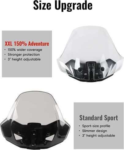 150% Larger Dark Tinted Windshield for Can-Am Ryker, 3" Adjustable Wider Front Hard Coated Adventure Windshield for Ryker 600, 900, Sport & Rally Editions All Models Accessories, Replaces #219401032 in Kuwait