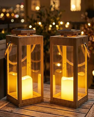 Solar Lanterns Outdoor Waterproof, 2-Pack 13.2" Led Flickering Flameless Candle Lantern, Metal Lanterns Decorative, Hanging Solar Lantern for Garden, Patio, Front Porch,Wedding Decor, Table in Saudi Arabia