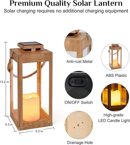 Solar Lanterns Outdoor Waterproof, 2-Pack 13.2" Led Flickering Flameless Candle Lantern, Metal Lanterns Decorative, Hanging Solar Lantern for Garden, Patio, Front Porch,Wedding Decor, Table in Saudi Arabia