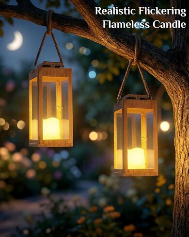 Solar Lanterns Outdoor Waterproof, 2-Pack 13.2" Led Flickering Flameless Candle Lantern, Metal Lanterns Decorative, Hanging Solar Lantern for Garden, Patio, Front Porch,Wedding Decor, Table in Saudi Arabia