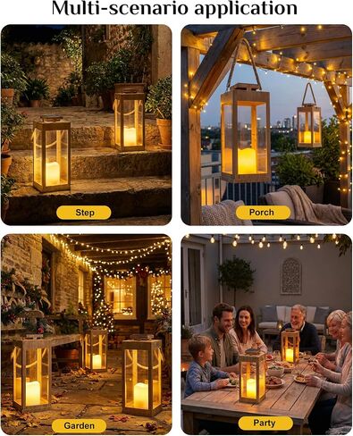 Solar Lanterns Outdoor Waterproof, 2-Pack 13.2" Led Flickering Flameless Candle Lantern, Metal Lanterns Decorative, Hanging Solar Lantern for Garden, Patio, Front Porch,Wedding Decor, Table in Saudi Arabia