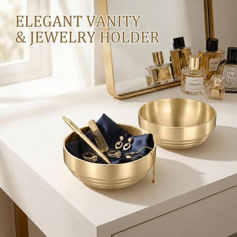Key Bowl for Entryway Table, Set of 2 Stainless Steel Decorative Bowls 7.4 Inch, Catch All Bowl & Key Holder Tray for Keys Wallet Jewelry, Modern Tabletop Decor for Living Room Office in Saudi Arabia