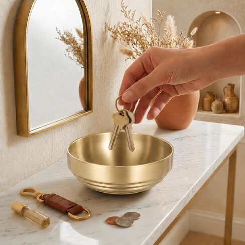Key Bowl for Entryway Table, Set of 2 Stainless Steel Decorative Bowls 7.4 Inch, Catch All Bowl & Key Holder Tray for Keys Wallet Jewelry, Modern Tabletop Decor for Living Room Office in Saudi Arabia