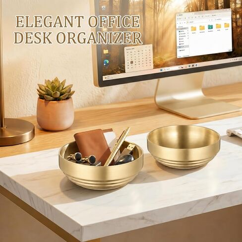 Key Bowl for Entryway Table, Set of 2 Stainless Steel Decorative Bowls 7.4 Inch, Catch All Bowl & Key Holder Tray for Keys Wallet Jewelry, Modern Tabletop Decor for Living Room Office in Saudi Arabia