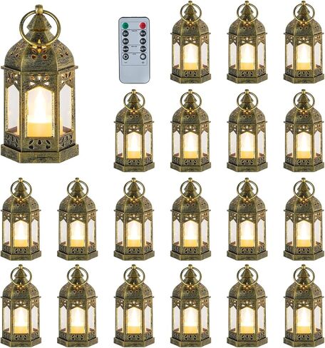 Hewory Mini Lanterns with Remote Control: Set of 10 Gold Decorative Lanterns for Centerpeces - Holiday Party Decoration for Wedding, Ramadan, Diwali, Halloween, Christmas in Kuwait
