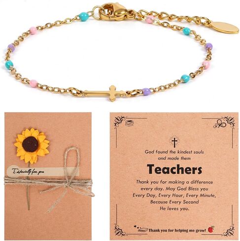 Colorful Cross/Bee Bracelet Gifts for Women - Thank You for Helping Me Grow Bracelet with Card Mother Teacher Appreciation Bracelets Gifts for Teacher Appreciation Week End of Semester Mothers Day Graduation Birthday Anniversary in Saudi Arabia