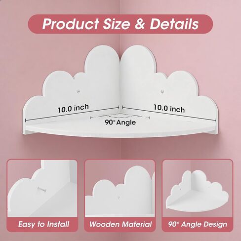 White Cloud Floating Corner Shelves Set of 3, Corner Shelves Wall Mounted for Kids Room Nursery, Cloud Decor Wall Shelf & Nubes para Decorar Cuarto Storage Shelves for Toys Plants in Saudi Arabia