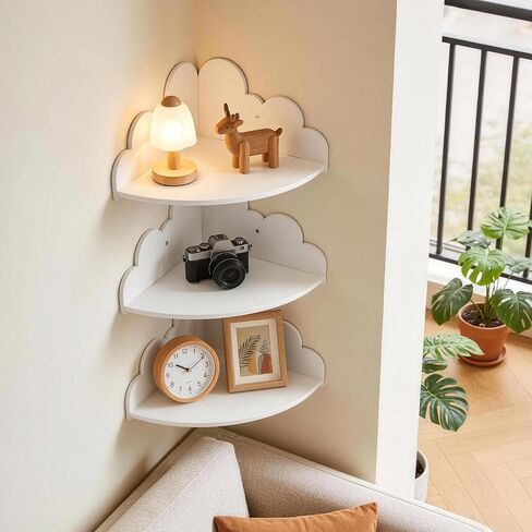 White Cloud Floating Corner Shelves Set of 3, Corner Shelves Wall Mounted for Kids Room Nursery, Cloud Decor Wall Shelf & Nubes para Decorar Cuarto Storage Shelves for Toys Plants in Saudi Arabia