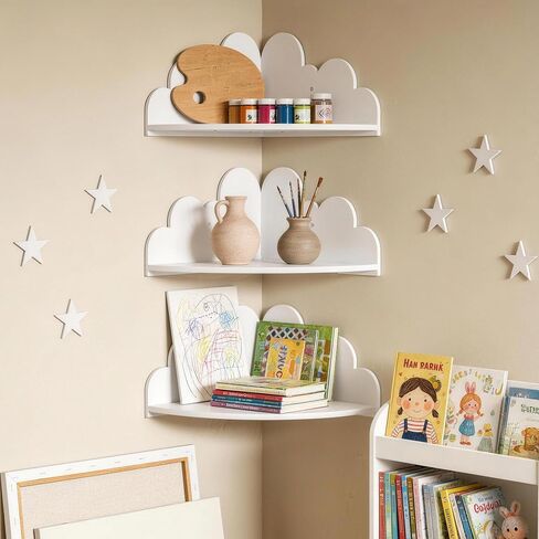 White Cloud Floating Corner Shelves Set of 3, Corner Shelves Wall Mounted for Kids Room Nursery, Cloud Decor Wall Shelf & Nubes para Decorar Cuarto Storage Shelves for Toys Plants in Saudi Arabia