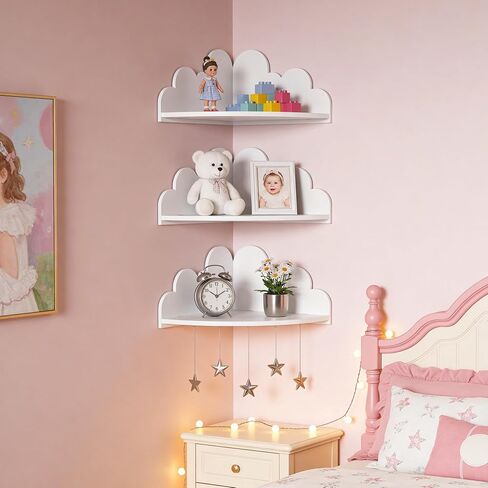 White Cloud Floating Corner Shelves Set of 3, Corner Shelves Wall Mounted for Kids Room Nursery, Cloud Decor Wall Shelf & Nubes para Decorar Cuarto Storage Shelves for Toys Plants in Saudi Arabia