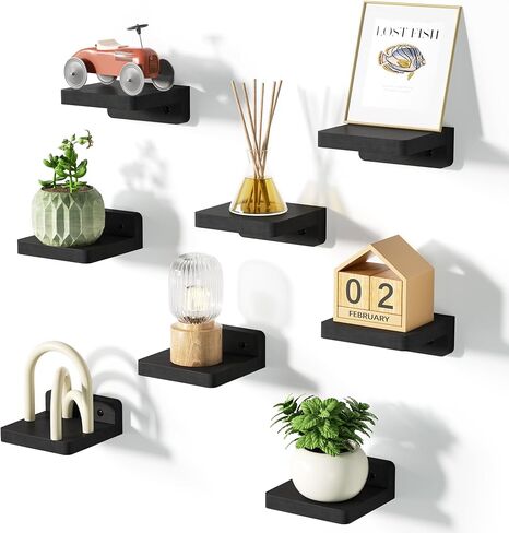 SRIWATANA Small Floating Shelves Wall Mounted, 4 Inch Wood Shelf for Decoration and Storage Set of 8, Mini Display Shelf for Bedroom, Bathroom, Kitchen, Office (Black) in Kuwait