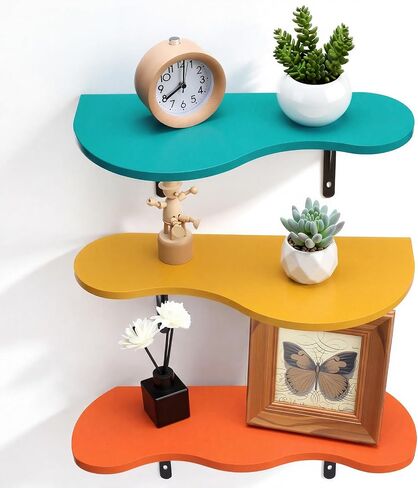 AceOrbit 3 Pcs Mid Century Floating Shelves Wavy Cloud Shelves Wooden Shelf Live Edge Wall Mount Shelf Rustic Farmhouse Mid Century Modern Ledge for Bedroom Living Room Home Decor Housewarming Gifts in Saudi Arabia