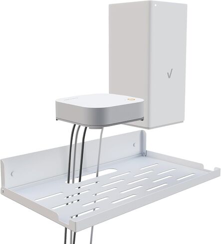 Router Shelf Wall Mount Foldable - 14" Width for Router and Modem | Fold Up Metal Shelf w/Cable Hole & Heat Vents | Space-Saving Holder for WiFi Devices/TV Box (14" W×8" D, White) in Saudi Arabia