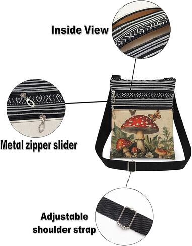 Vintage Red Mushroom and Butterfly Forest Print Small Crossbody Bag Adjustable Strap Messenger Bag Lightweight Purse for Adult Nature Themed Casual Bag Unique Birthday Present for Adult in Saudi Arabia