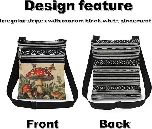 Vintage Red Mushroom and Butterfly Forest Print Small Crossbody Bag Adjustable Strap Messenger Bag Lightweight Purse for Adult Nature Themed Casual Bag Unique Birthday Present for Adult in Saudi Arabia