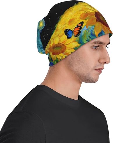 قبعة صغيرة منسوجة على شكل بقرة هايلاند من Slouchy قبعة جمجمة مطبوعة بغطاء رأس كيميائي للنساء والرجال، قبعة نوم in Kuwait