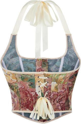 Mealah Women Vintage Floral Corset Top Halter Bustier Tank Renaissance Tapestry Crop Top Going Out Tops in Kuwait