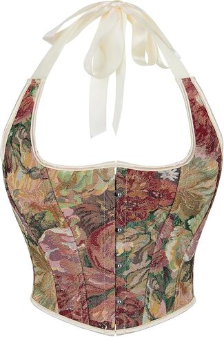 Mealah Women Vintage Floral Corset Top Halter Bustier Tank Renaissance Tapestry Crop Top Going Out Tops in Kuwait