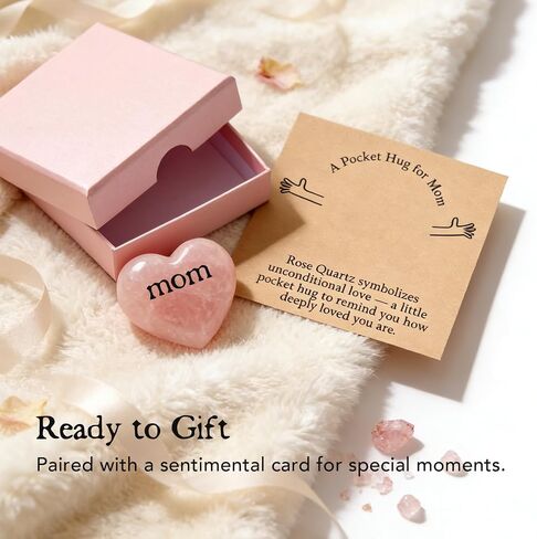 Odrano Rose Quartz Pocket Hug Gift for Mom, Heart Crystal Keepsake for Mother with Sentimental Card, Appreciation Gift from Daughter Son for Birthday, Thank You, Long Distance (Rose) in Saudi Arabia