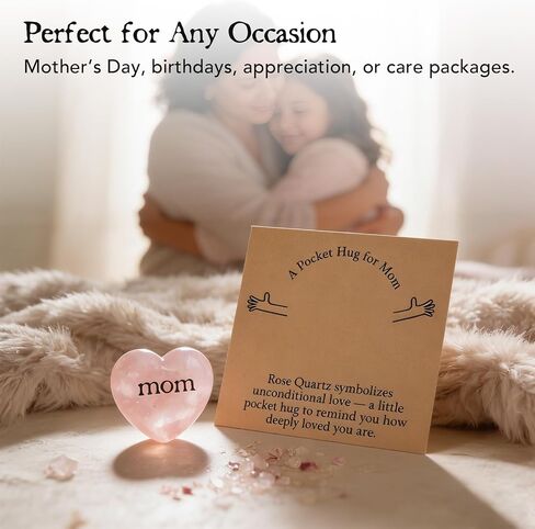 Odrano Rose Quartz Pocket Hug Gift for Mom, Heart Crystal Keepsake for Mother with Sentimental Card, Appreciation Gift from Daughter Son for Birthday, Thank You, Long Distance (Rose) in Saudi Arabia
