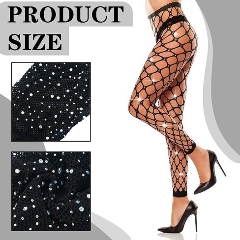 Bencailor 4 Pcs Valentine's Day Rhinestone Leggings Fish Net Tights High Waist Leggings Mesh Thigh High Stockings Pantyhose(Nylon,Classic Style) in Kuwait