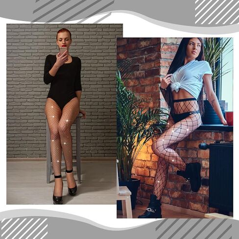 Bencailor 4 Pcs Valentine's Day Rhinestone Leggings Fish Net Tights High Waist Leggings Mesh Thigh High Stockings Pantyhose(Nylon,Classic Style) in Kuwait