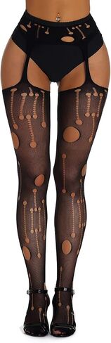 Adove Women Sexy Suspender Pantyhose Stretchy Fishnets Stockings High Waist Thigh High Fishnet Tights (Black-3P) in Saudi Arabia