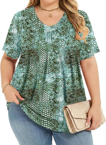 Womens Plus Size Tunic Tops V Neck Short Sleeve Soft Blouses Casual Loose Fit Shirts for Leggings 1XL-5XL in Saudi Arabia