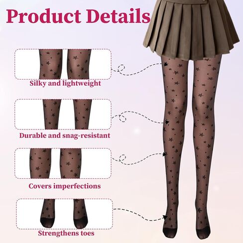Star Tights for Women, Black Star Tights, Cute Patterned Tight, Durable & Resistant to Snagging Patterned Pantyhose for Women in Kuwait
