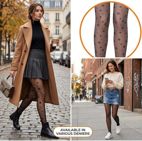 Star Tights for Women, Black Star Tights, Cute Patterned Tight, Durable & Resistant to Snagging Patterned Pantyhose for Women in Kuwait