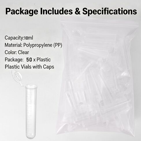 200pcs 10ml Plastic Vial Tube EP Lab Centrifuge Tube Vial Test Tube Sample Storage Container Liquid with Snap Cap in Kuwait