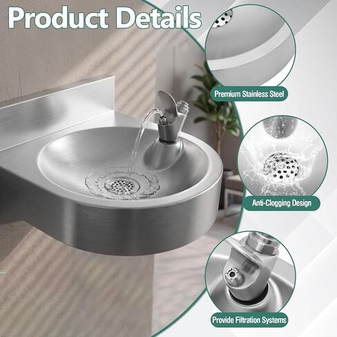 Water Drinking Fountain Wall Mounted for Schools, Parks, Gyms, Compact & Space-Saving Design, Commercial Hydration Station One-Click Water Output, Stainless Steel Drinking Water Fountain in Saudi Arabia