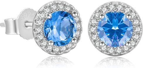 KRKC&CO Earrings for Men, Aquamarine Sapphire Blue Earrings Studs, 925 Sterling Silver, Hypoallergenic Birthday Gift Box for Him, Exquisite Cubic Zirconia Mens Jewerly in Kuwait