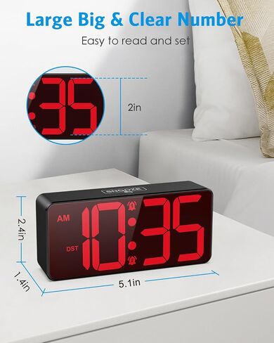 AMIR Digital Clock for Bedroom, Battery Powered Bedside Alarm Clock with 4 Adjustable Brightness, 3 Adjustable Volume, Night Mode, DST, 12/24H, Dual Alarm Desk Clock for Seniors, Kids, Teens in Saudi Arabia