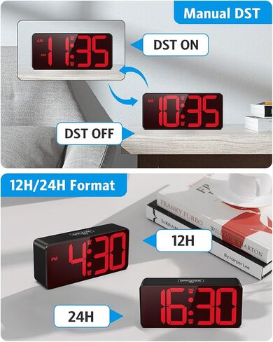 AMIR Digital Clock for Bedroom, Battery Powered Bedside Alarm Clock with 4 Adjustable Brightness, 3 Adjustable Volume, Night Mode, DST, 12/24H, Dual Alarm Desk Clock for Seniors, Kids, Teens in Saudi Arabia