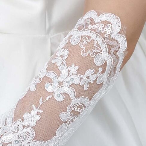 AUOCATTAIL Hand Sleeves Elegant Satin Lace Gloves Long Bridal Gloves for Bride Flower Girls Women Wedding Prom Party Accessories in Kuwait