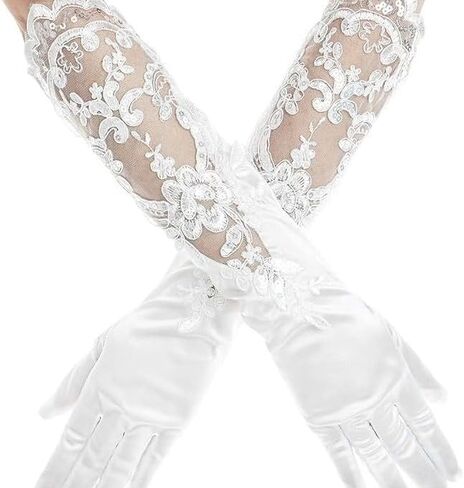AUOCATTAIL Hand Sleeves Elegant Satin Lace Gloves Long Bridal Gloves for Bride Flower Girls Women Wedding Prom Party Accessories in Kuwait