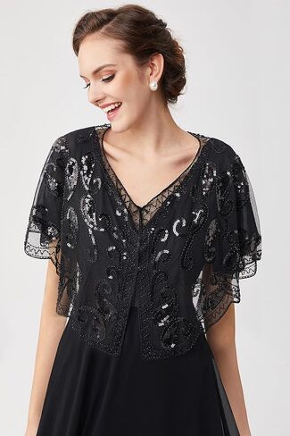BABEYOND 1920s Shawl Wraps Sequin Beaded Cape Bolero Flapper Cover Up Long Opera Gloves Costume Stretchy Adult Size Elbow Length Great Gatsby for Party in Kuwait