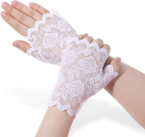 White Lace Gloves Lace Fingerless Gloves Tea Party Glove for Women Wedding Opera Bridal Tea Party Prom Halloween Costume Accessories Short in Kuwait