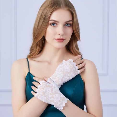 White Lace Gloves Lace Fingerless Gloves Tea Party Glove for Women Wedding Opera Bridal Tea Party Prom Halloween Costume Accessories Short in Kuwait