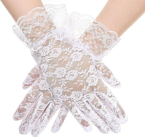 White Lace Gloves,Tea Party Gloves Short Lace Glove for Wedding,Tea Party,Opera,Halloween Costume in Kuwait