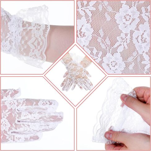White Lace Gloves,Tea Party Gloves Short Lace Glove for Wedding,Tea Party,Opera,Halloween Costume in Kuwait