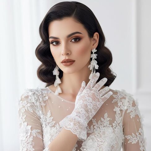 White Lace Gloves,Tea Party Gloves Short Lace Glove for Wedding,Tea Party,Opera,Halloween Costume in Kuwait