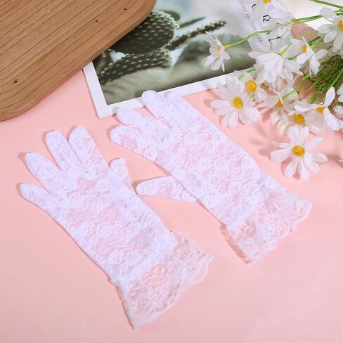 White Lace Gloves,Tea Party Gloves Short Lace Glove for Wedding,Tea Party,Opera,Halloween Costume in Kuwait
